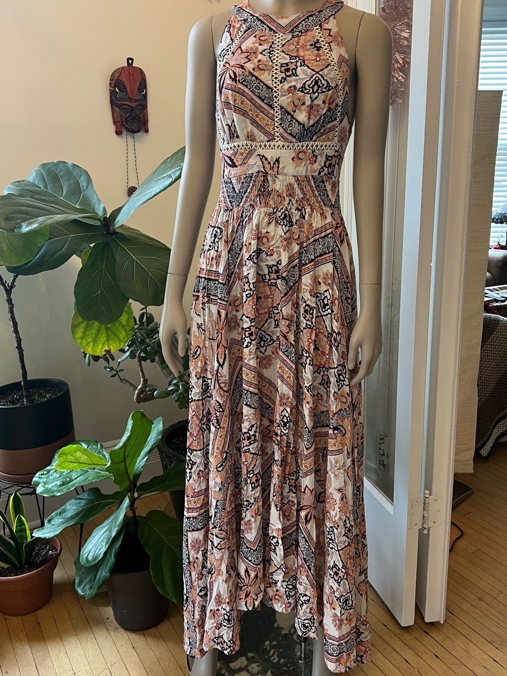 Abel the Label Boho Floral Open Back Tie Maxi Dress Size Medium